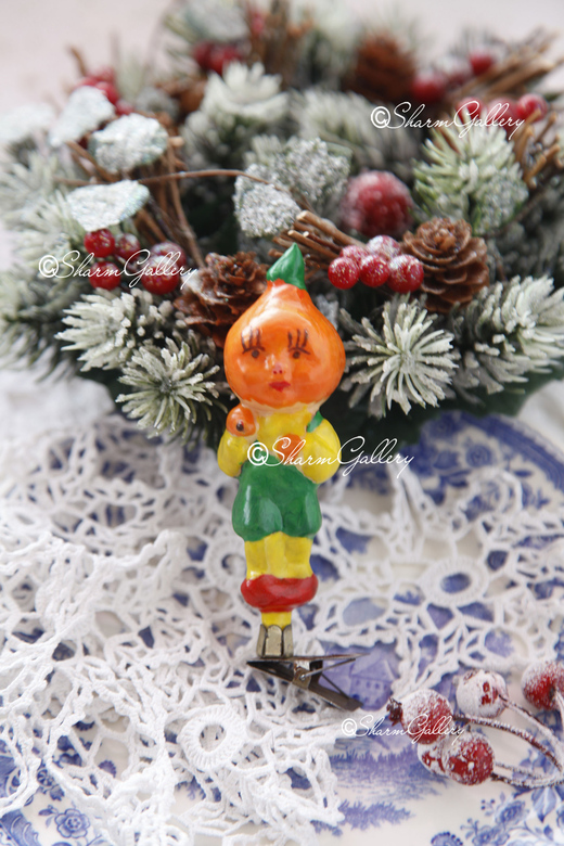 Чипполино. Елочная игрушка, стекло на прищепке, СССР.