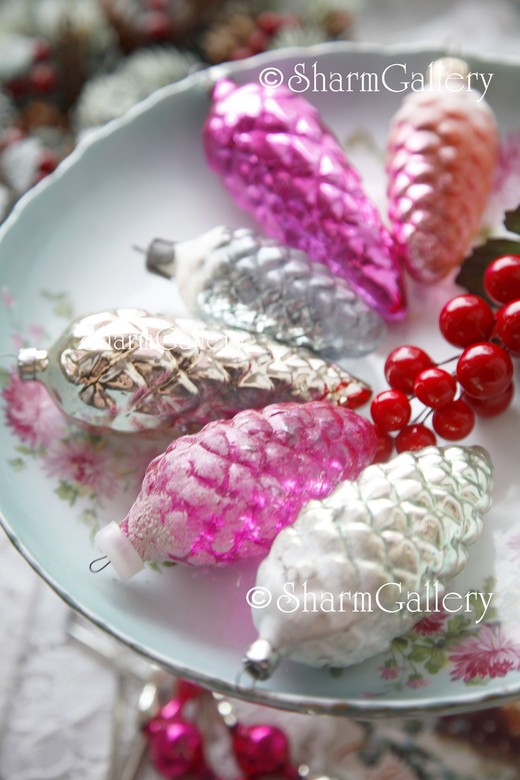 Набор елочных игрушек "Шишки", стекло СССР. 6шт.