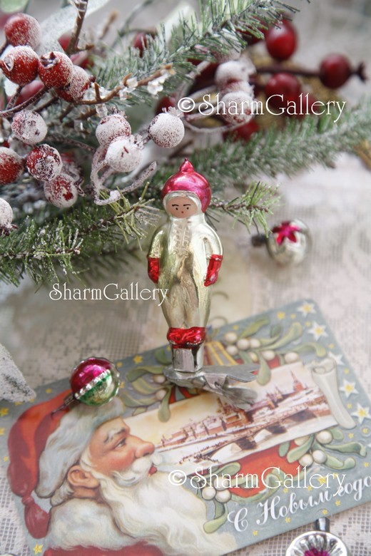 "Космонавт" (мини). Елочная игрушка на прищепке, СССР. В ассортименте.