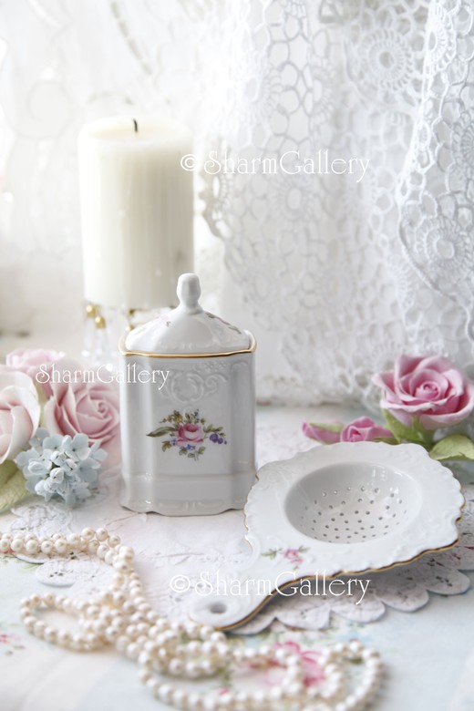 Набор для чая - чайница и ситечко, фарфор Чехия.