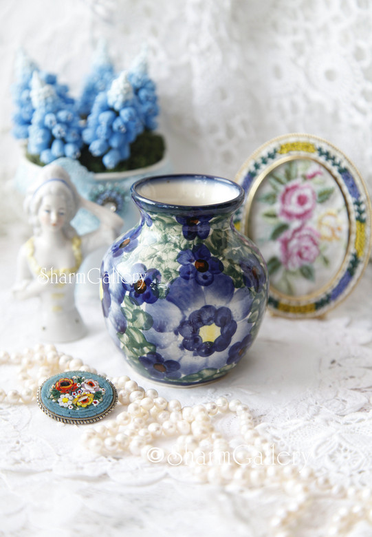 Вазочка "Синие цветы", роспись, керамика. Польша.