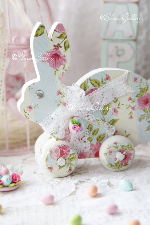 Нежный Кролик. Деревянная, интерьерная игрушка на колесиках.