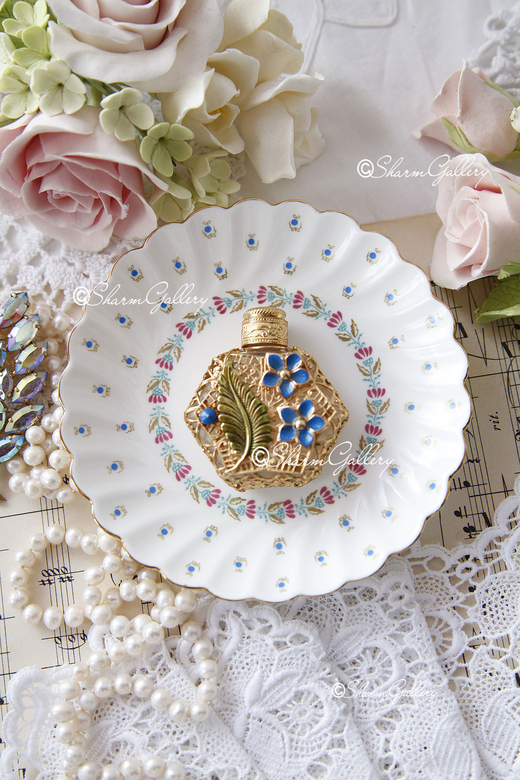 Флакон для духов "Синие цветы". Винтаж, Чехословакия.