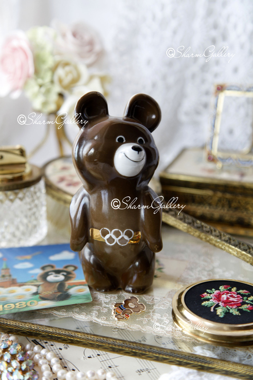 Олимпийский Мишка №7. Фарфор, Дулево, Винтаж + значок.