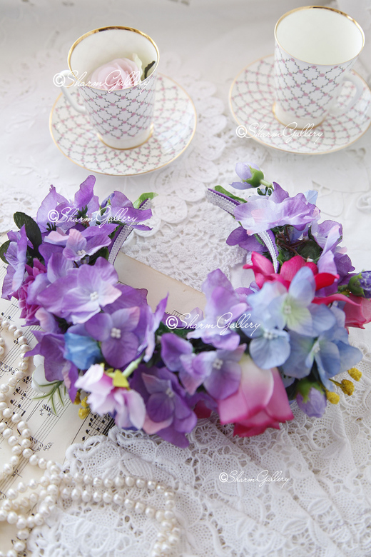 Цветочный ободок для волос "Васильковый", ручная работа.