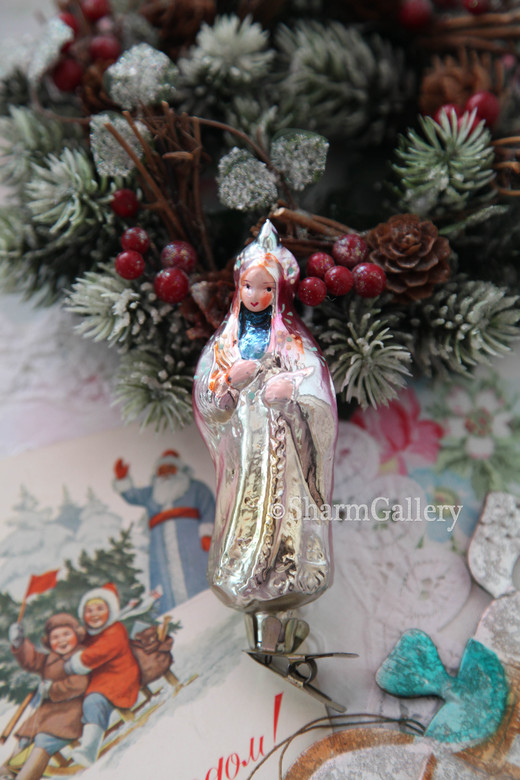 Варвара-краса. Длинная коса. Елочная игрушка на прищепке, СССР.