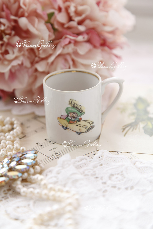 Детская чашечка "Кот в машине". Фарфор, Дулево 1959г.!