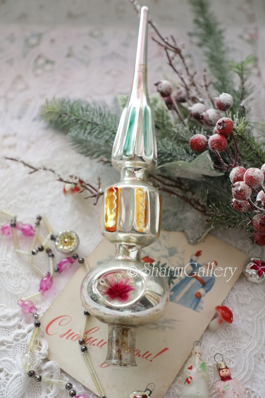 Верхушка для елки №8, большая - прожектор. Стекло, СССР.