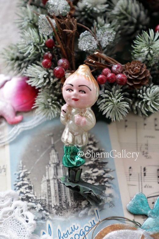 Чипполино. №4. Елочная игрушка, стекло на прищепке, СССР.