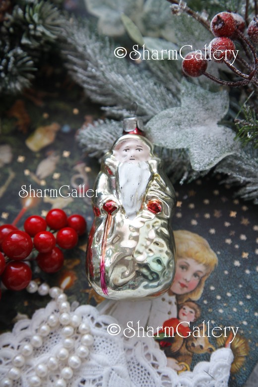 Старинная елочная игрушка Дед Мороз. Стекло.