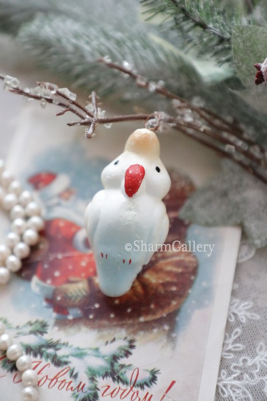 Елочная игрушка Попугайчик. Пенопласт, СССР.