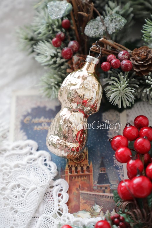 Собака, "Щенок" (светлое - золото). Елочная игрушка СССР.