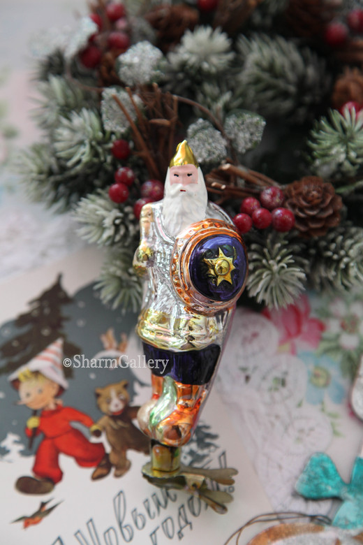 Дядька Черномор. Богатырь. Стекло, прищепка. Елочная игрушка СССР.