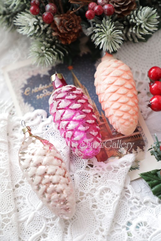 Набор №12, елочных игрушек "Шишки", стекло СССР. 3шт.