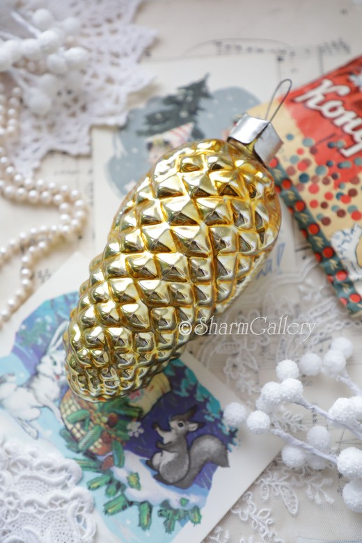 Гигантская шишка золотая. Редкость! Елочная игрушка, стекло, СССР.