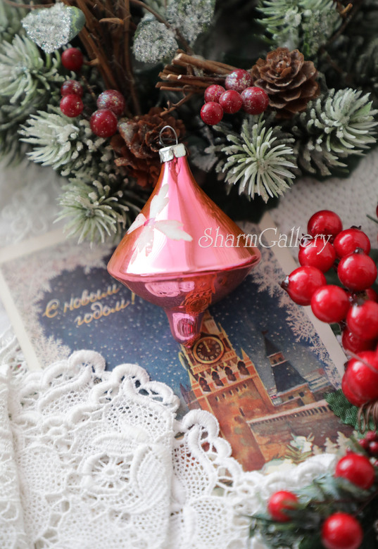 Юла /волчок розовая №4. Елочные игрушки, СССР