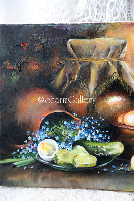 Натюрморт с незабудками, картина холст, масло, 35х25см., 2016г.