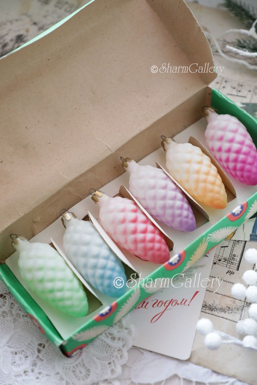 Набор елочных игрушек "Матовые шишки", №7. СССР. Винтаж, 6шт.