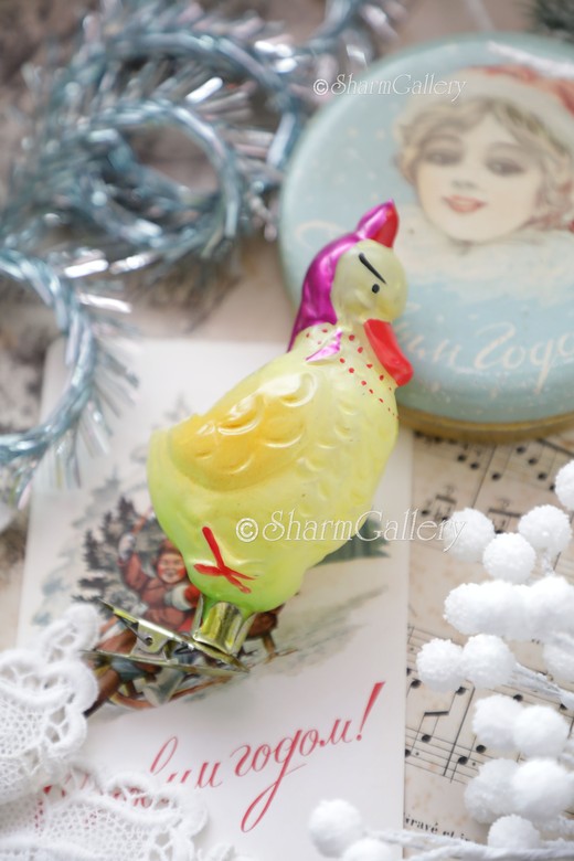 Утка в платке. №7 Елочная игрушка на прищепке, СССР.