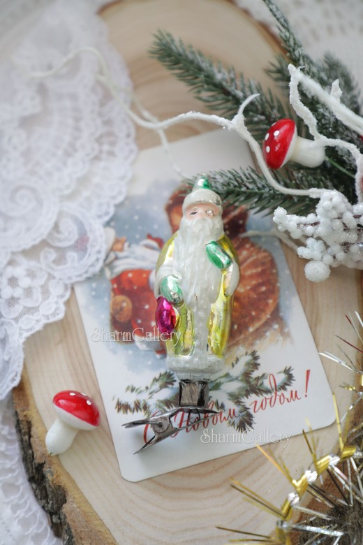 Дед Мороз. №7. Старинная елочная игрушка, на прищепке. СССР.