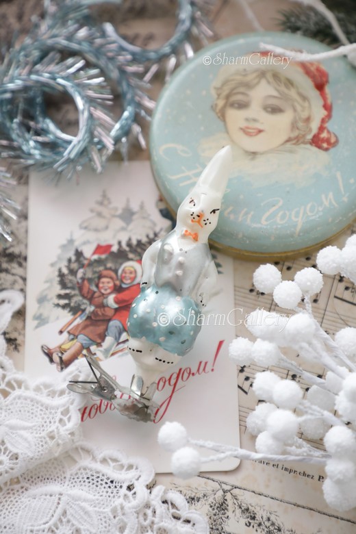 Заяц в жилетке. №12. Редкий раскрас! Елочная игрушка на прищепке, СССР.