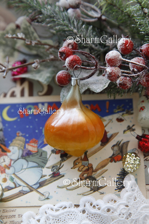 "Лук" (луковица) Елочная игрушка, стекло, СССР.