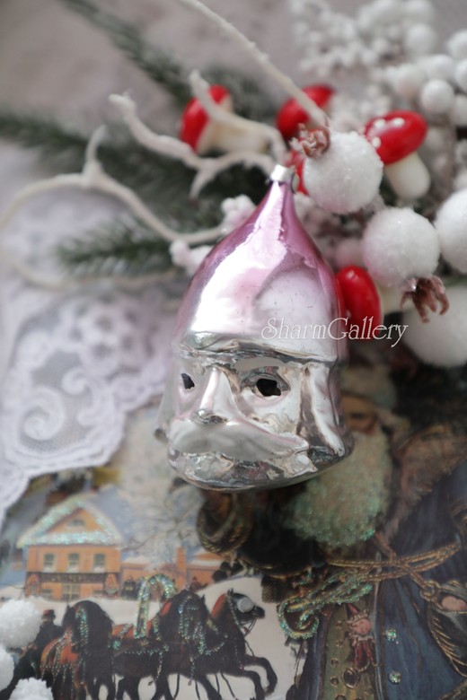 Голова богатыря. (Черномор) №5. Елочная игрушка, стекло, СССР.