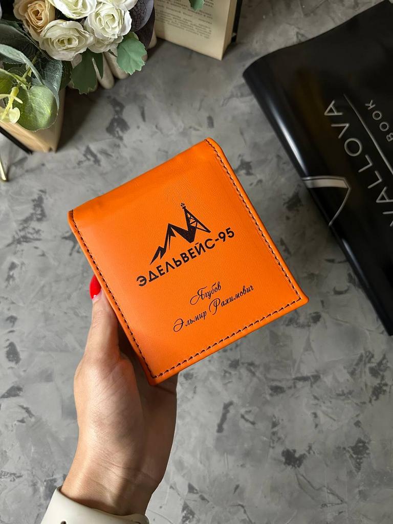 Обложка с блоком для заметок 9 на 9 см. Натуральная кожа