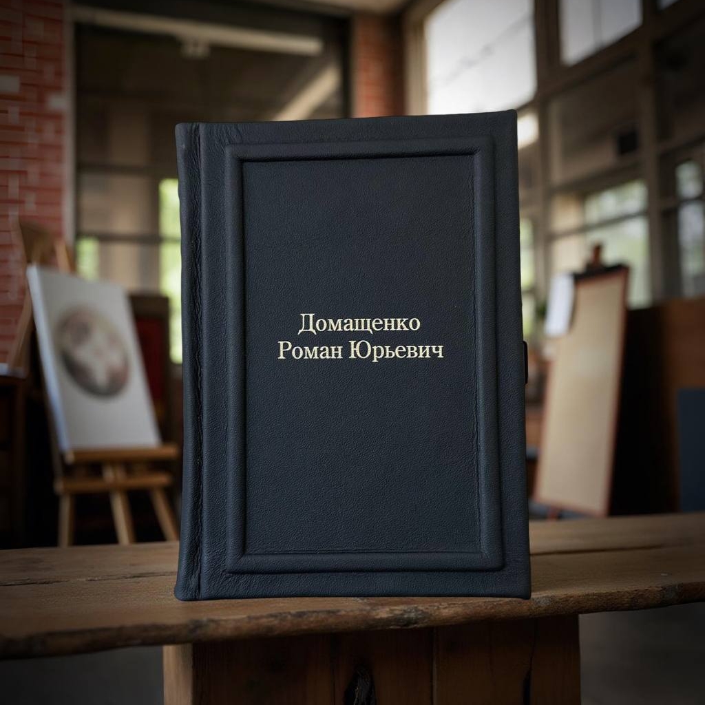 Именной ежедневник в натуральной черной коже с печатью ФИО и года 2026. Золотой обрез и персонализация на обложке. Стильный подарок для клиентов и сотрудников.