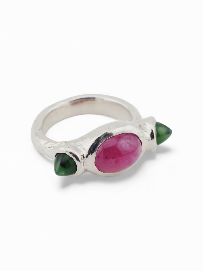 Кольцо ИЧЭТ с рубином и нефритами