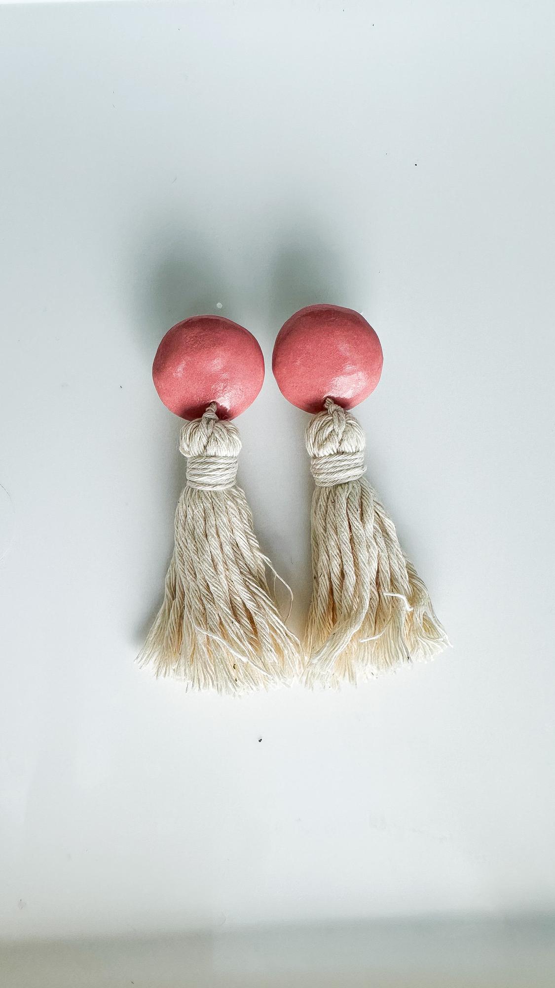 Серьги-кисти с керамической бусиной Розовые