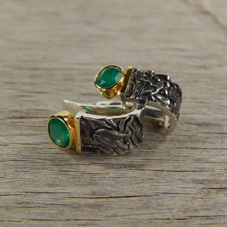 Серебряные серьги с зеленым ониксом