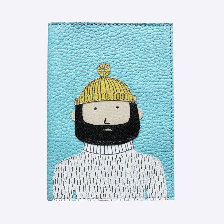 Обложка для паспорта БОРОДА кожаная голубая - МК Чернила