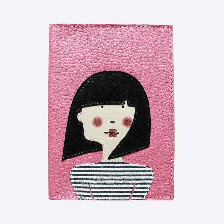 Обложка для паспорта БРЮНЕТКА кожаная розовая - МК Чернила