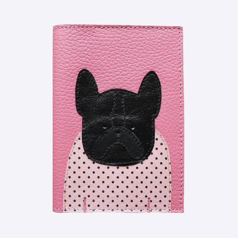 Обложка для паспорта БУЛЬДОГ кожаная розовая - МК Чернила