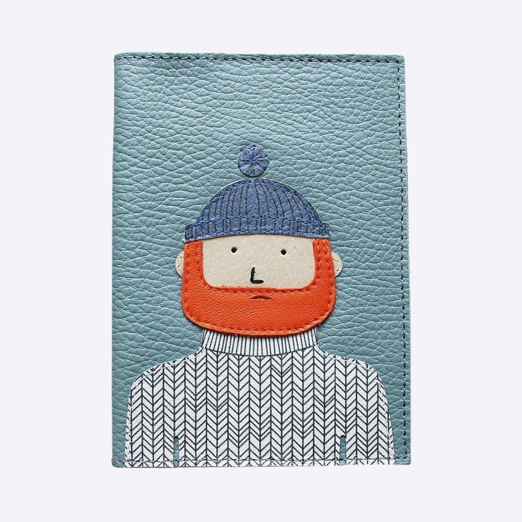 Обложка для паспорта БОРОДА кожаная синяя - МК Чернила