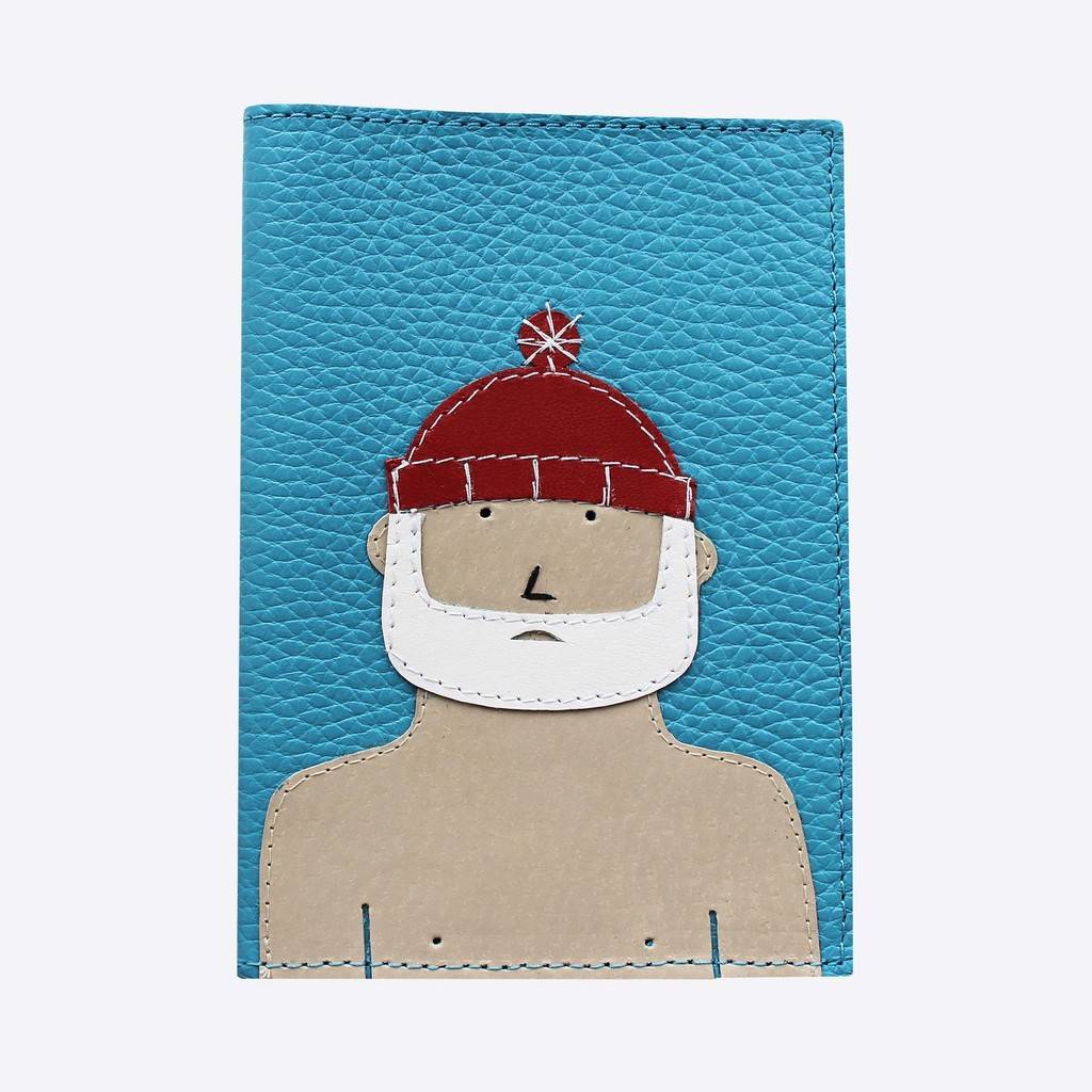 Обложка для паспорта БОРОДА кожаная голубая - МК Чернила