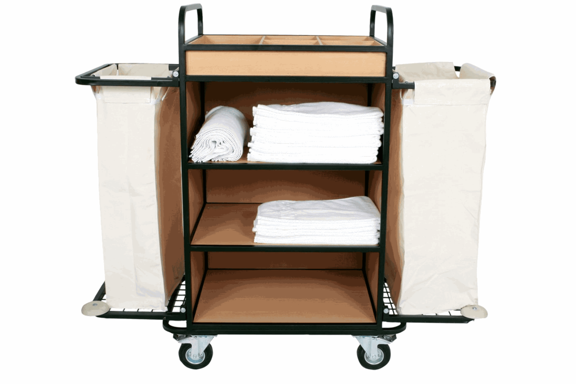 Тележка для горничных с полками из МДФ и 2-мя мешками на 110л
