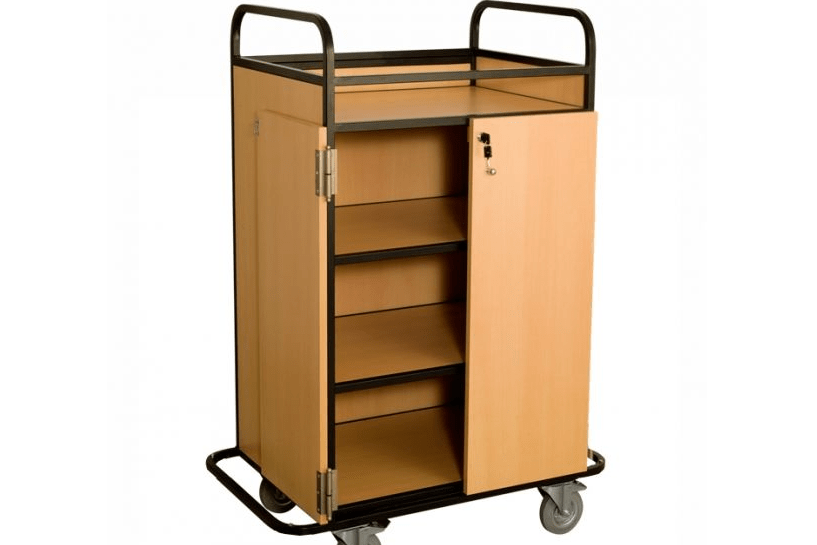 Тележка для белья с полками из МДФ и закрывающимися дверцами с замком