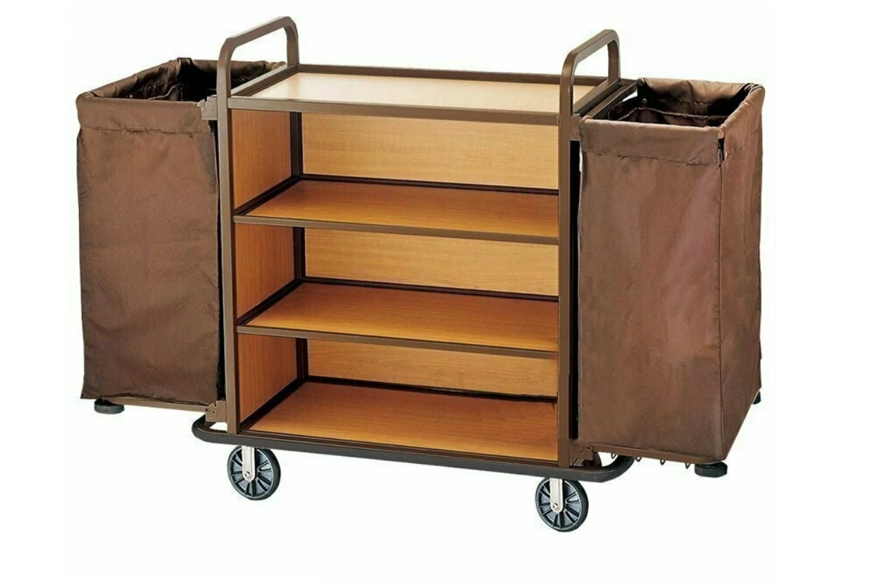Тележка  для горничных универсальная с полками из МДФ, каркас из нержавейки