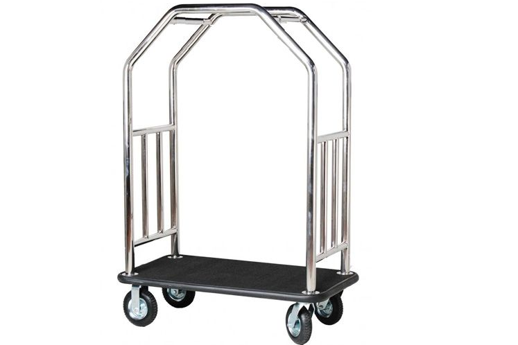 Тележка для багажа с каркасом из нержавеющей стали.