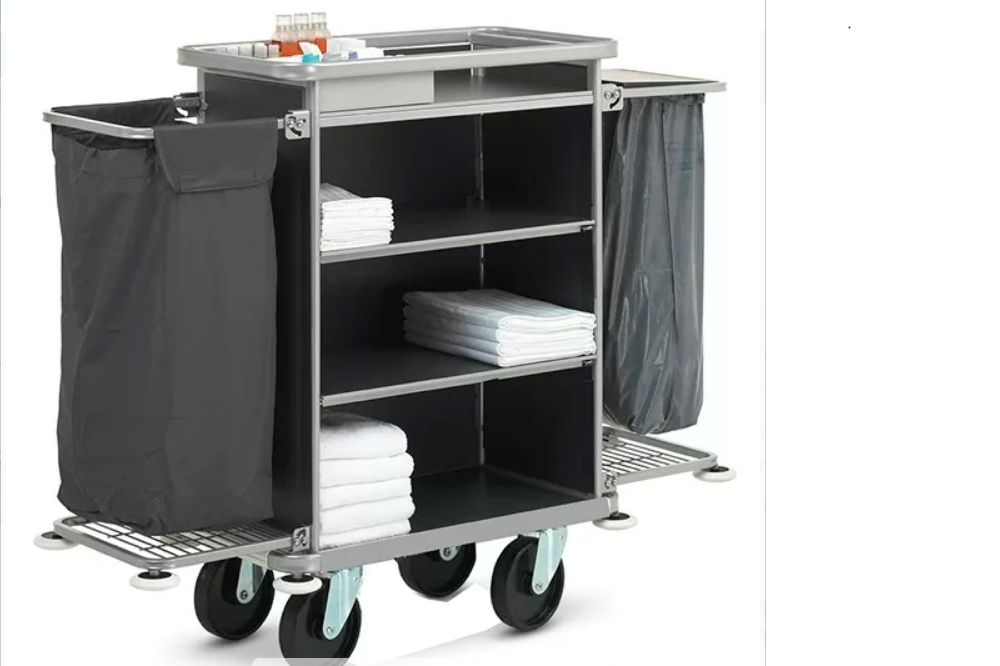 Тележка для горничных с полками и 2-мя мешками, повышенного класса