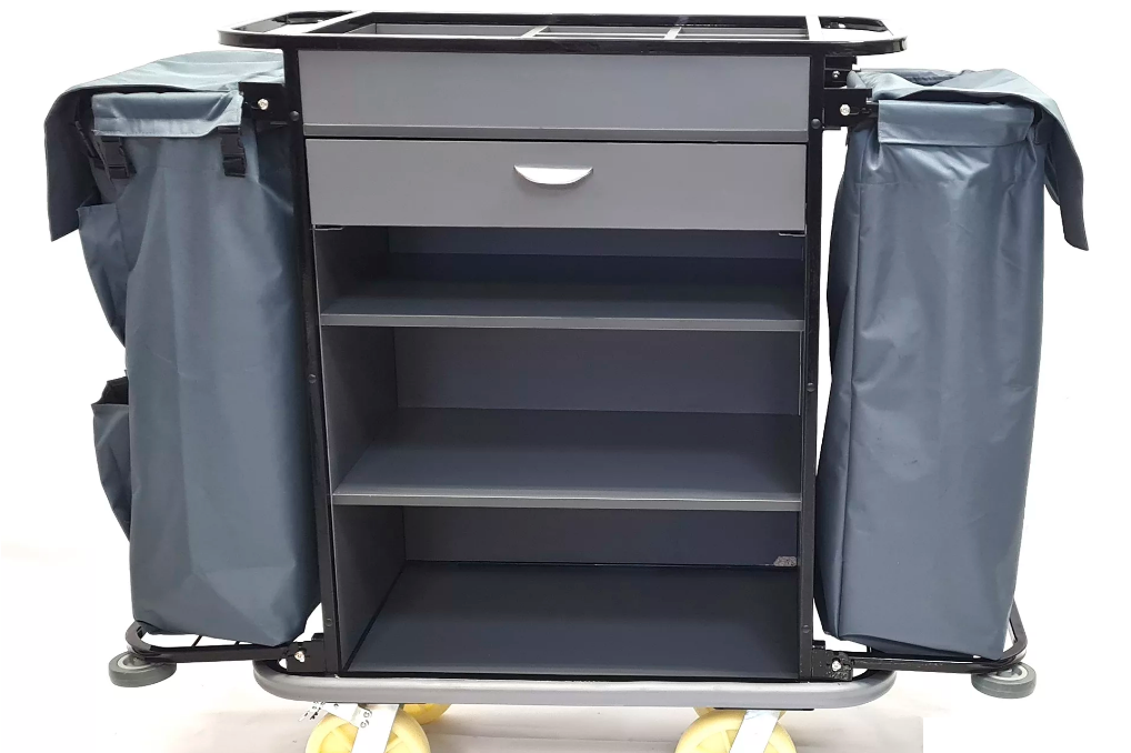 Тележка для горничных с полками и 2-мя мешками, повышенного класса