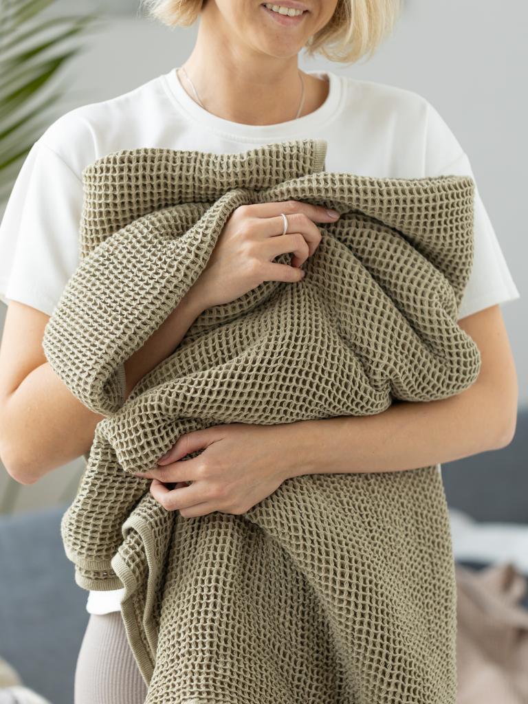 Вафельный плед оливковый