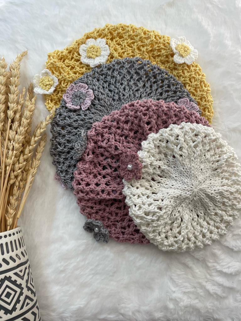 Ажурный берет Цветочный пати