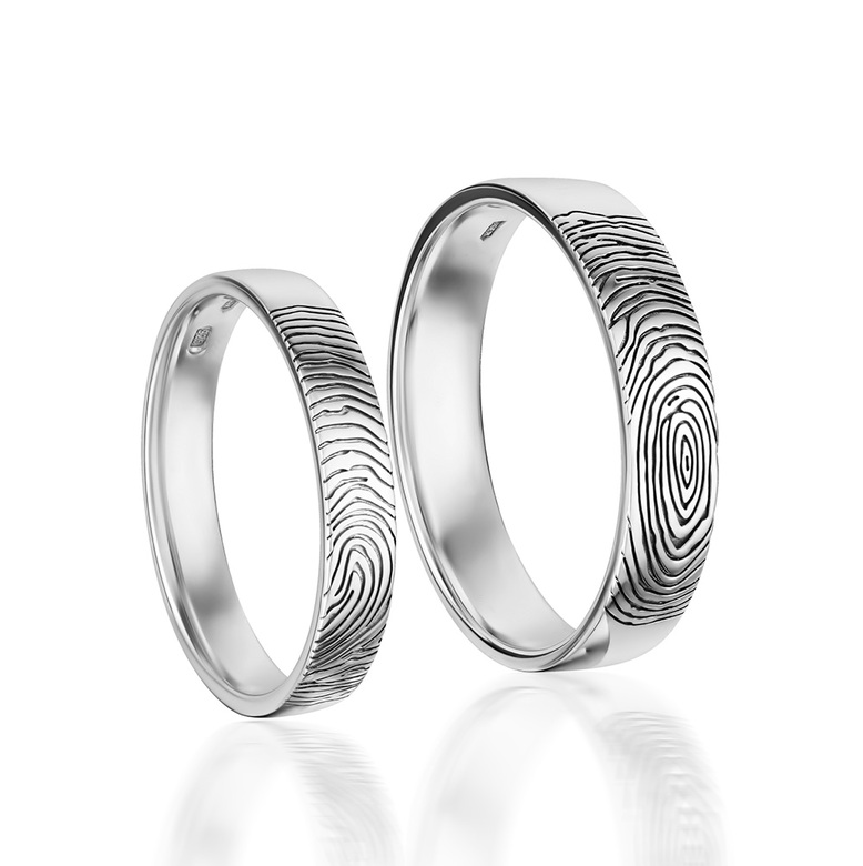 Обручальные кольца с отпечатками пальцев - прямой профиль