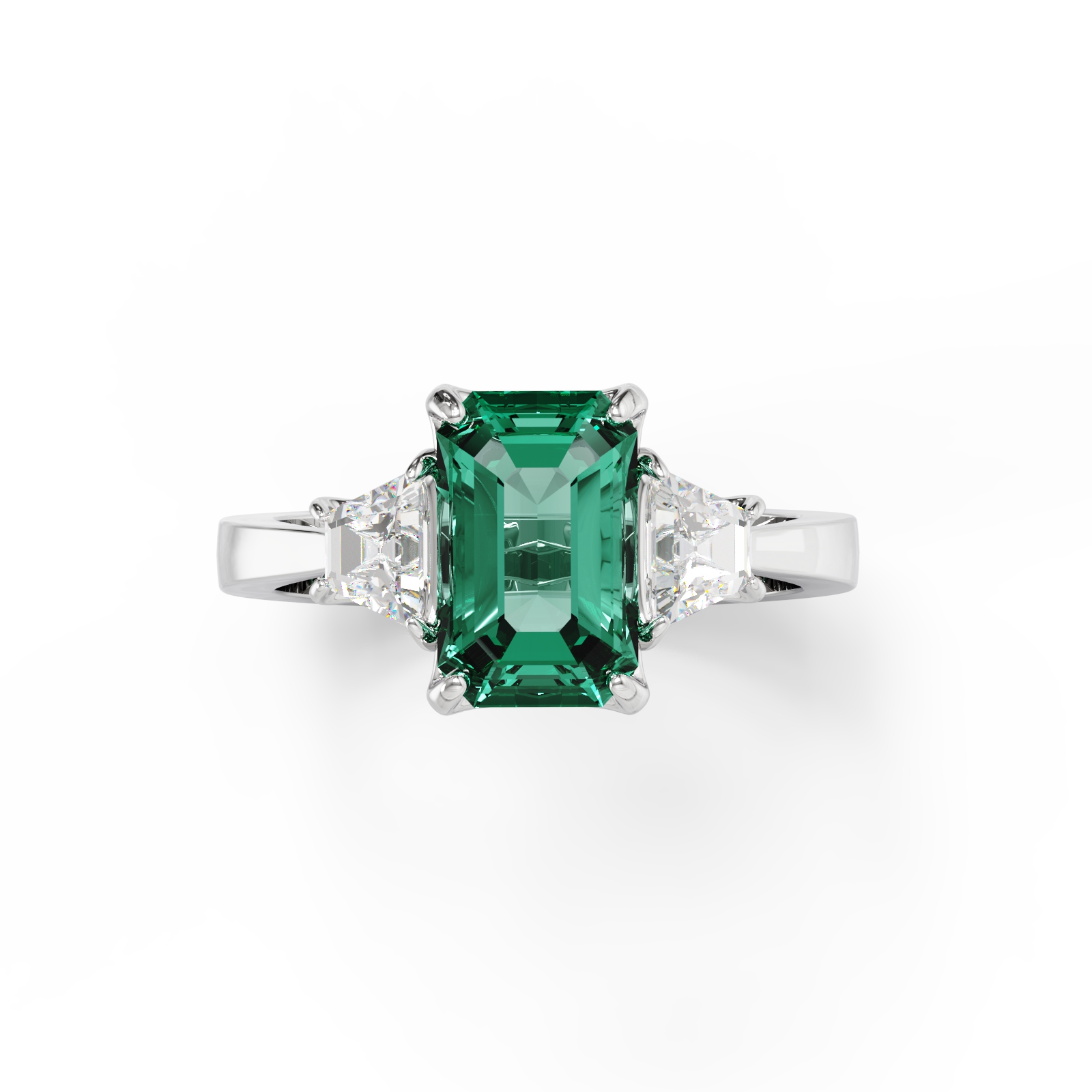 Кольцо с изумрудом и бриллиантами трапециями