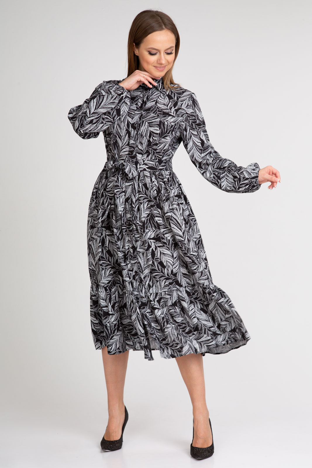 Платье 702 черно-белый принт 44-48