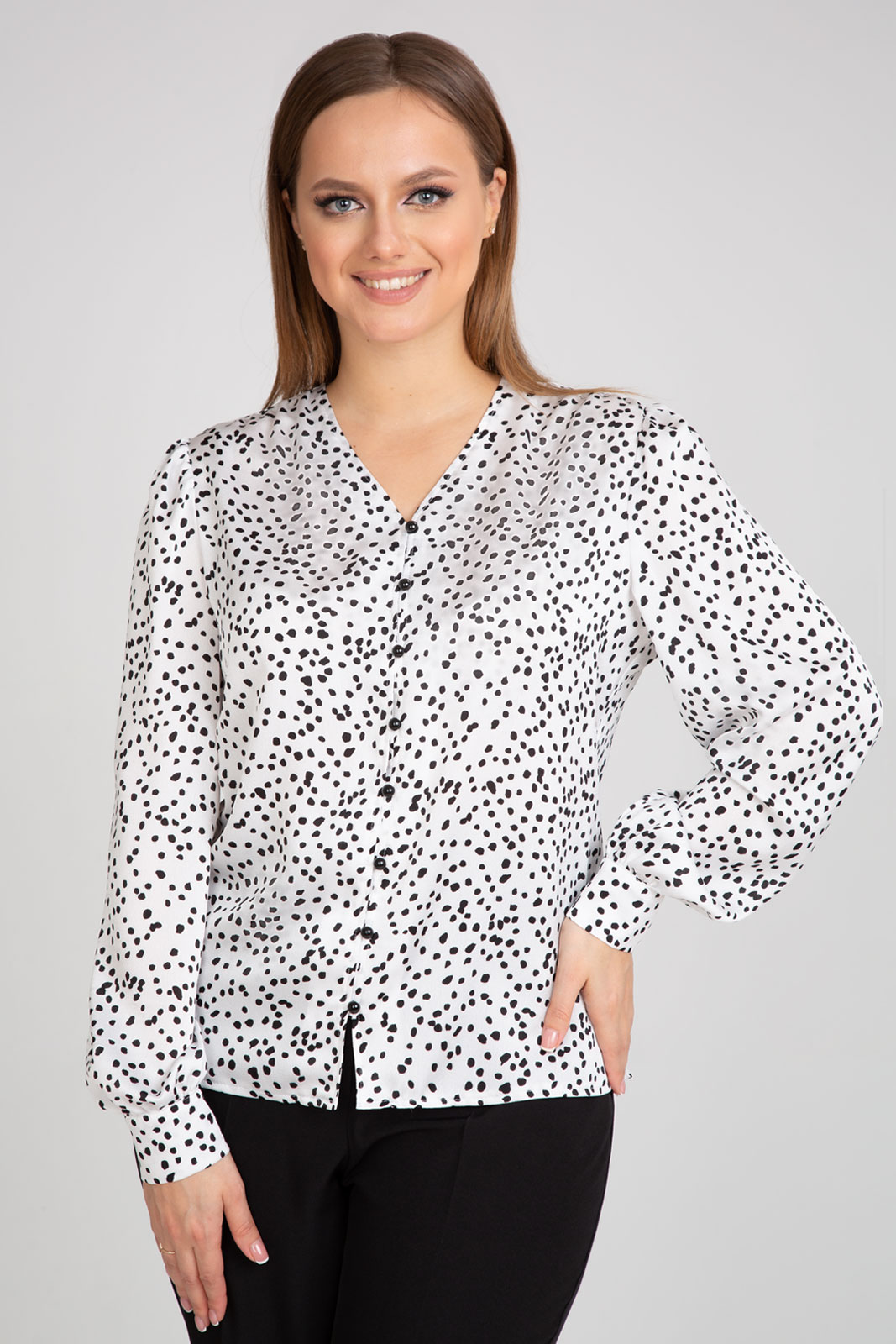 Блузка 422 горох черно-белый 42-52