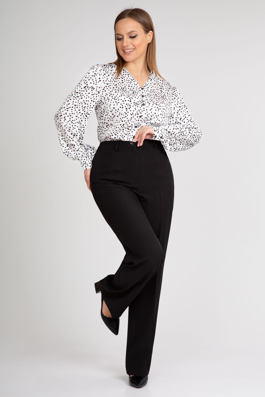 Блузка 422 горох черно-белый 42-52